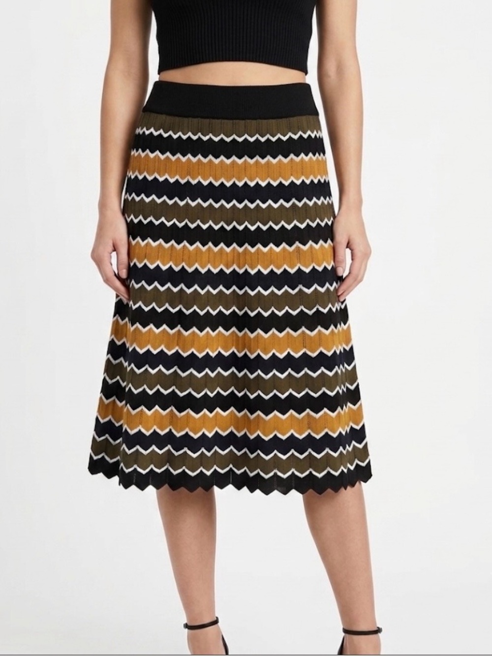 A.L.C Zig Zag Chevron Striped Knit Midi Skirt Fall Academia Preppy Size Medium